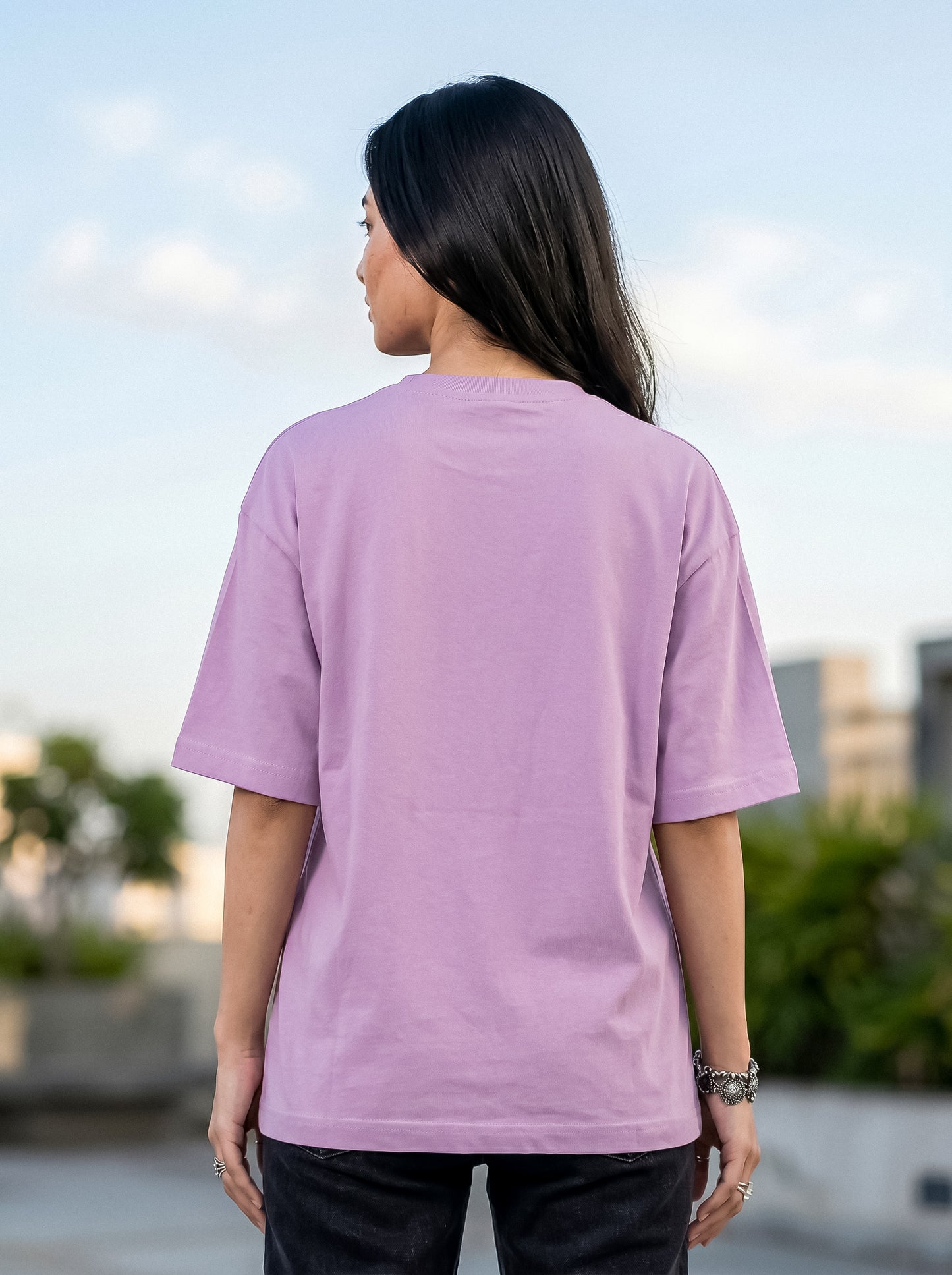 Lilac Solid Oversized T-Shirt For Women | Solid T-Shirt