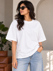 White Solid Oversized T-Shirt For Women | Solid T-Shirt