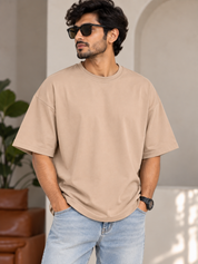 Taupe Solid Oversized T-Shirt For Men | Solid T-Shirt
