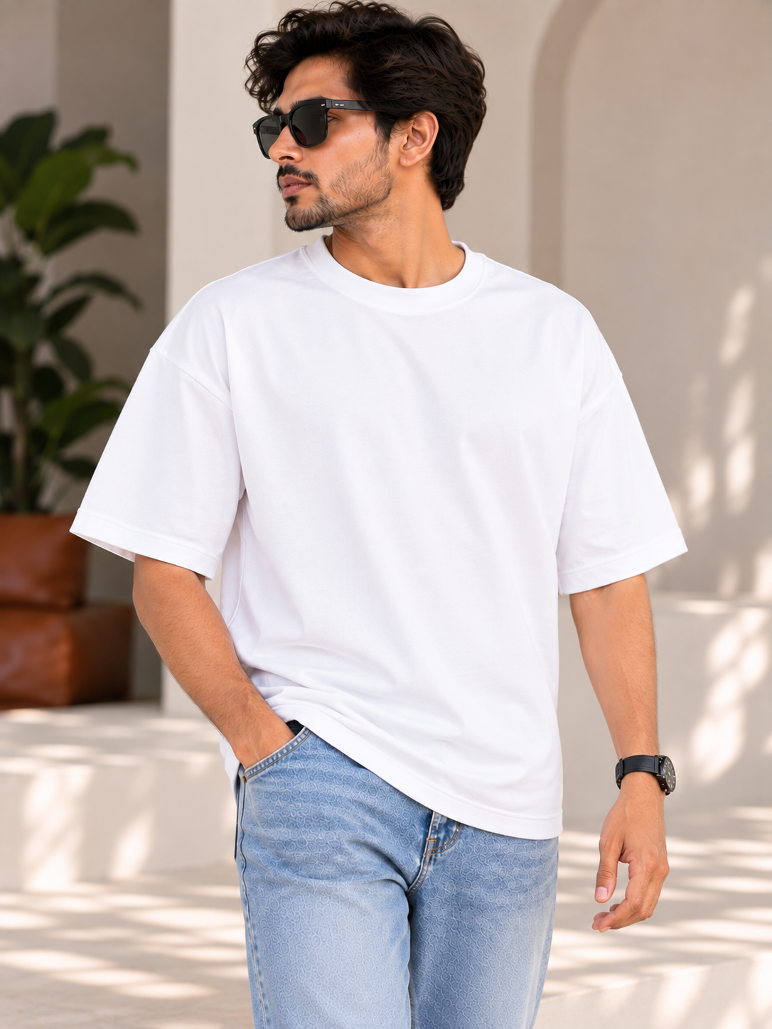 White Solid Oversized T-Shirt For Men | Solid T-Shirt