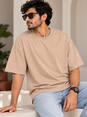 Taupe Solid Oversized T-Shirt For Men | Solid T-Shirt