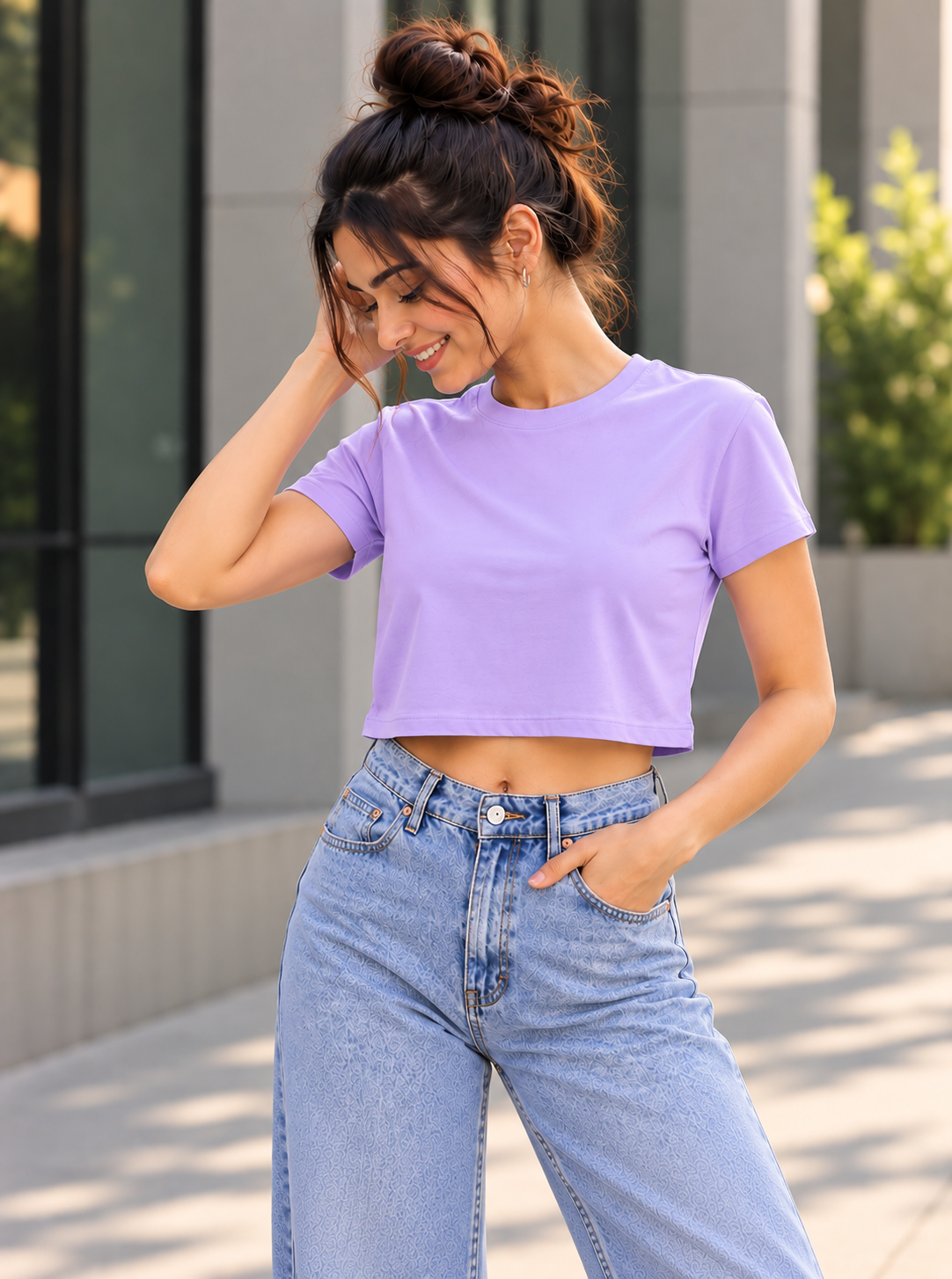 Lilac Solid Crop T-Shirt For Women | Solid T-Shirt