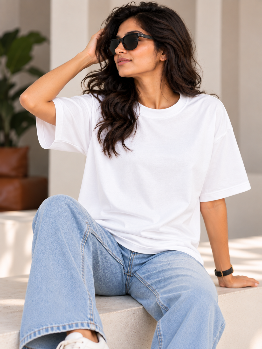 White Solid Oversized T-Shirt For Women | Solid T-Shirt
