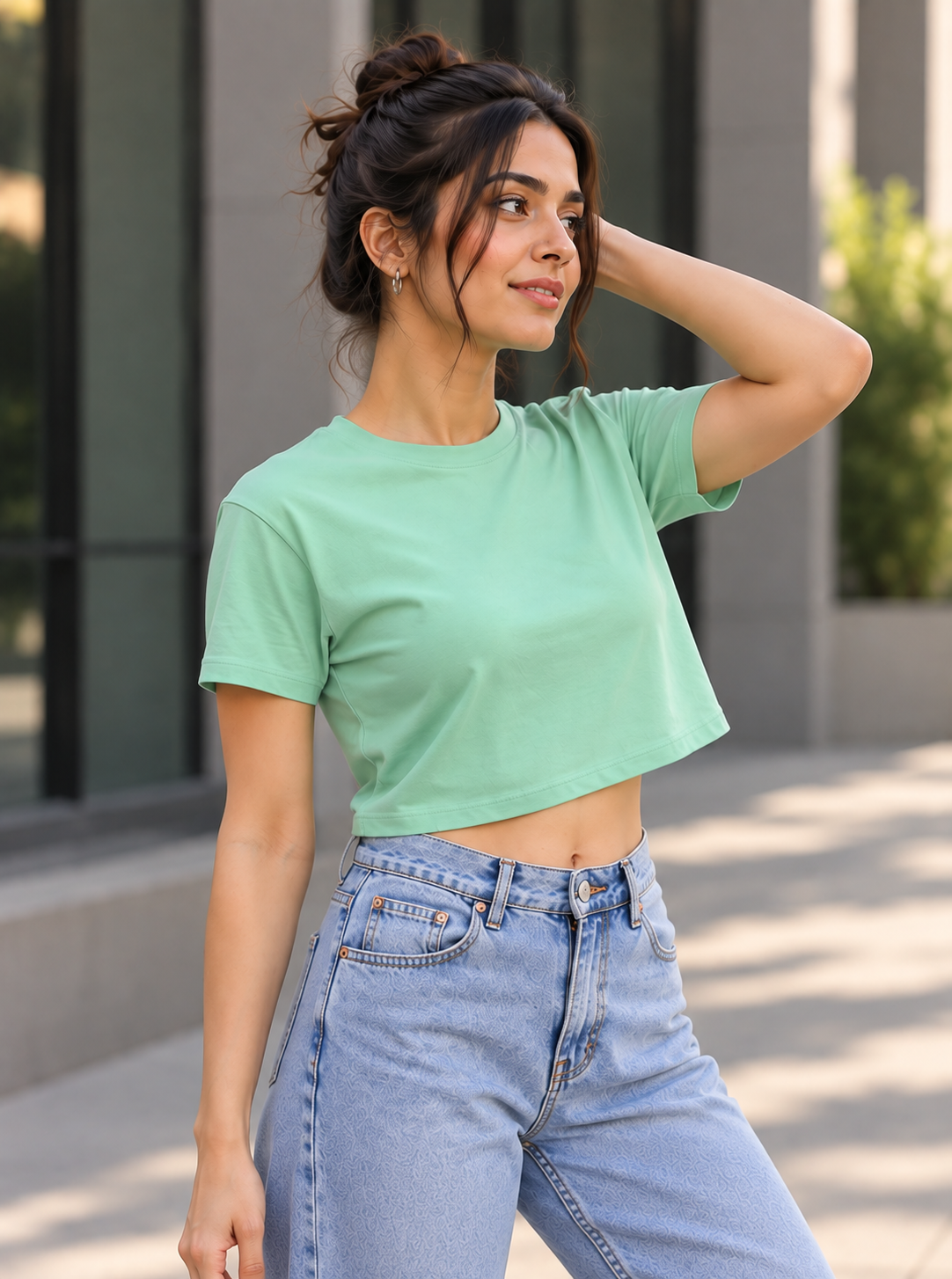 Mint Green Solid Crop T-Shirt For Women | Solid T-Shirt