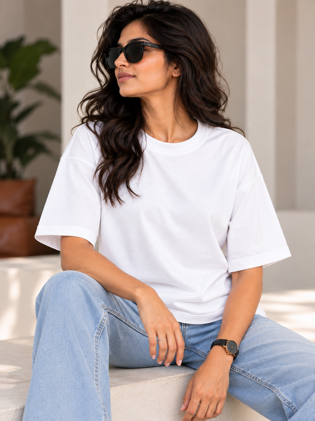 White Solid Oversized T-Shirt For Women | Solid T-Shirt