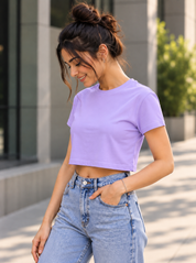 Lilac Solid Crop T-Shirt For Women | Solid T-Shirt