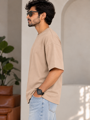Taupe Solid Oversized T-Shirt For Men | Solid T-Shirt