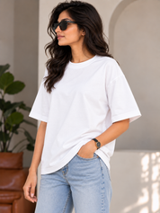 White Solid Oversized T-Shirt For Women | Solid T-Shirt