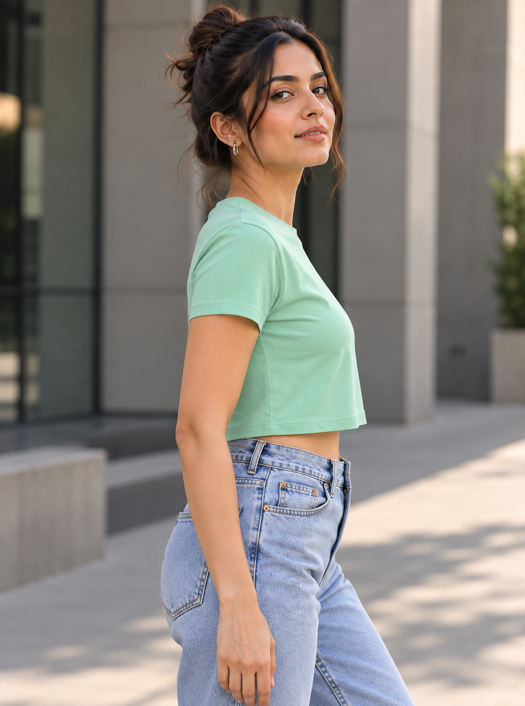 Mint Green Solid Crop T-Shirt For Women | Solid T-Shirt