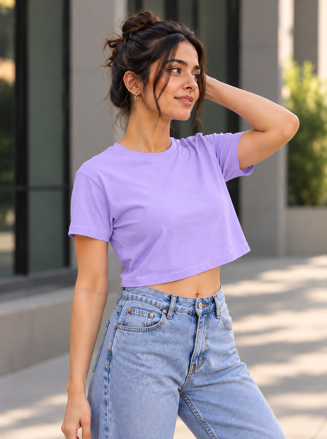 Lilac Solid Crop T-Shirt For Women | Solid T-Shirt