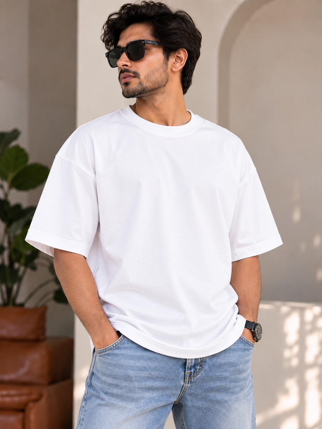 White Solid Oversized T-Shirt For Men | Solid T-Shirt