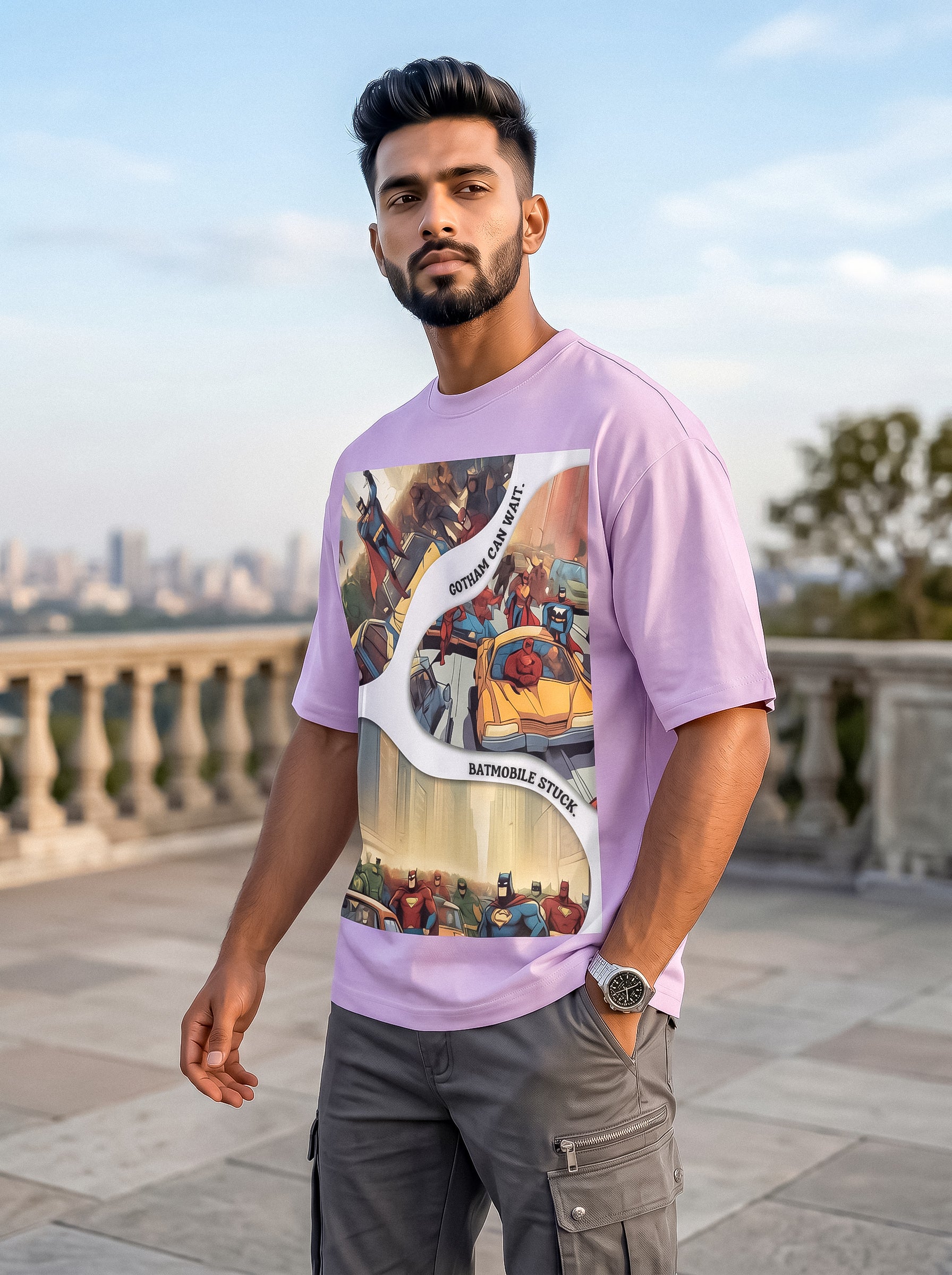 Batmobile Stuck Gowtham Can Wait | Graphic T-Shirt