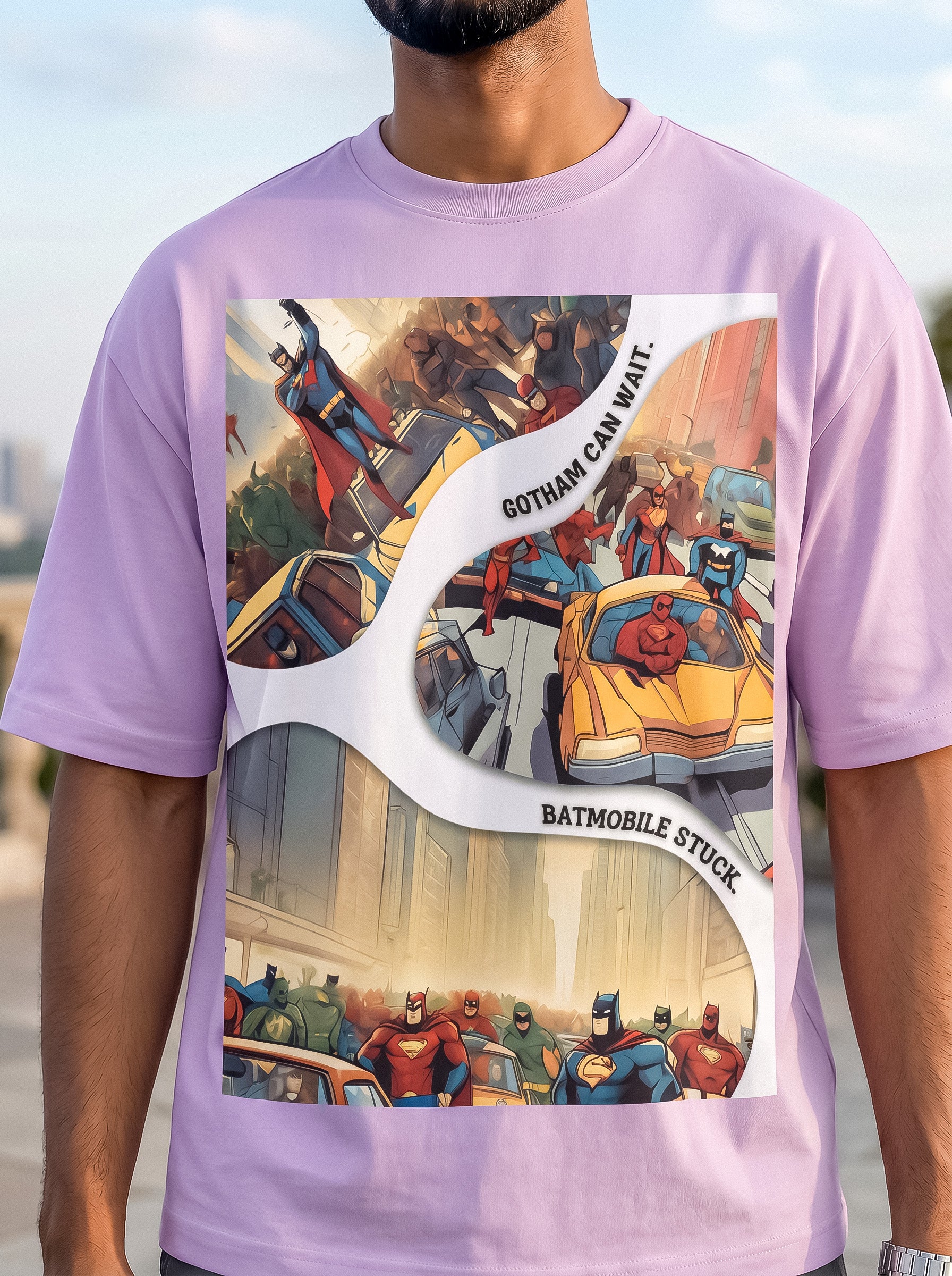 Batmobile Stuck Gowtham Can Wait | Graphic T-Shirt
