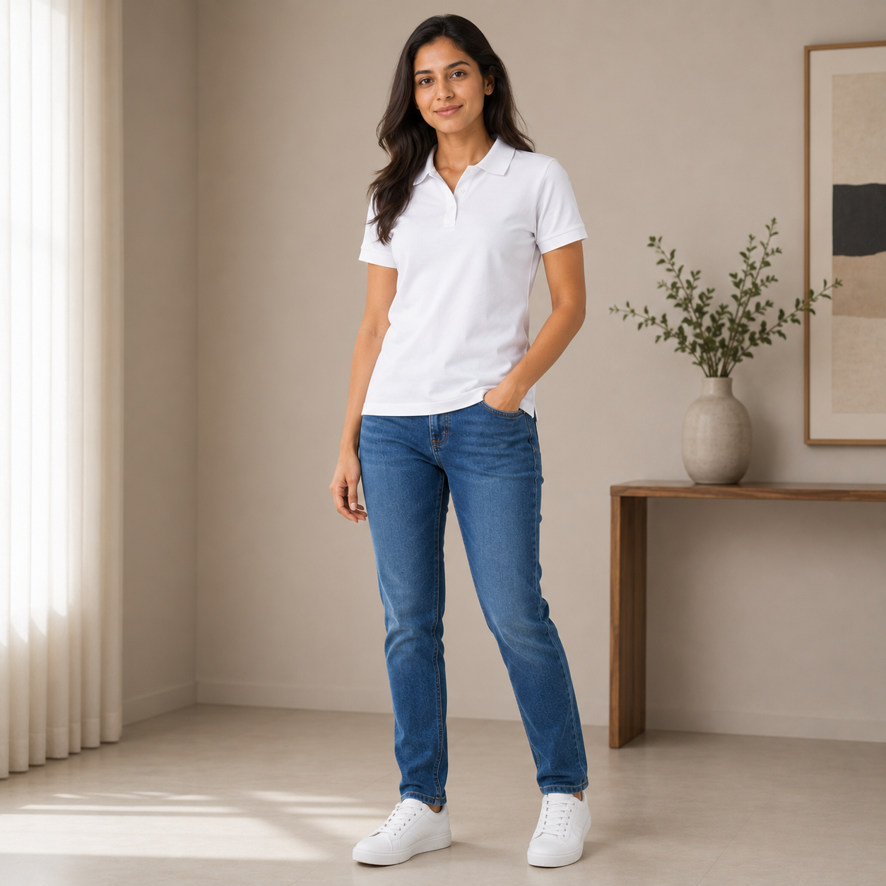 Solids White Women's Polo T-Shirt – 100% Cotton