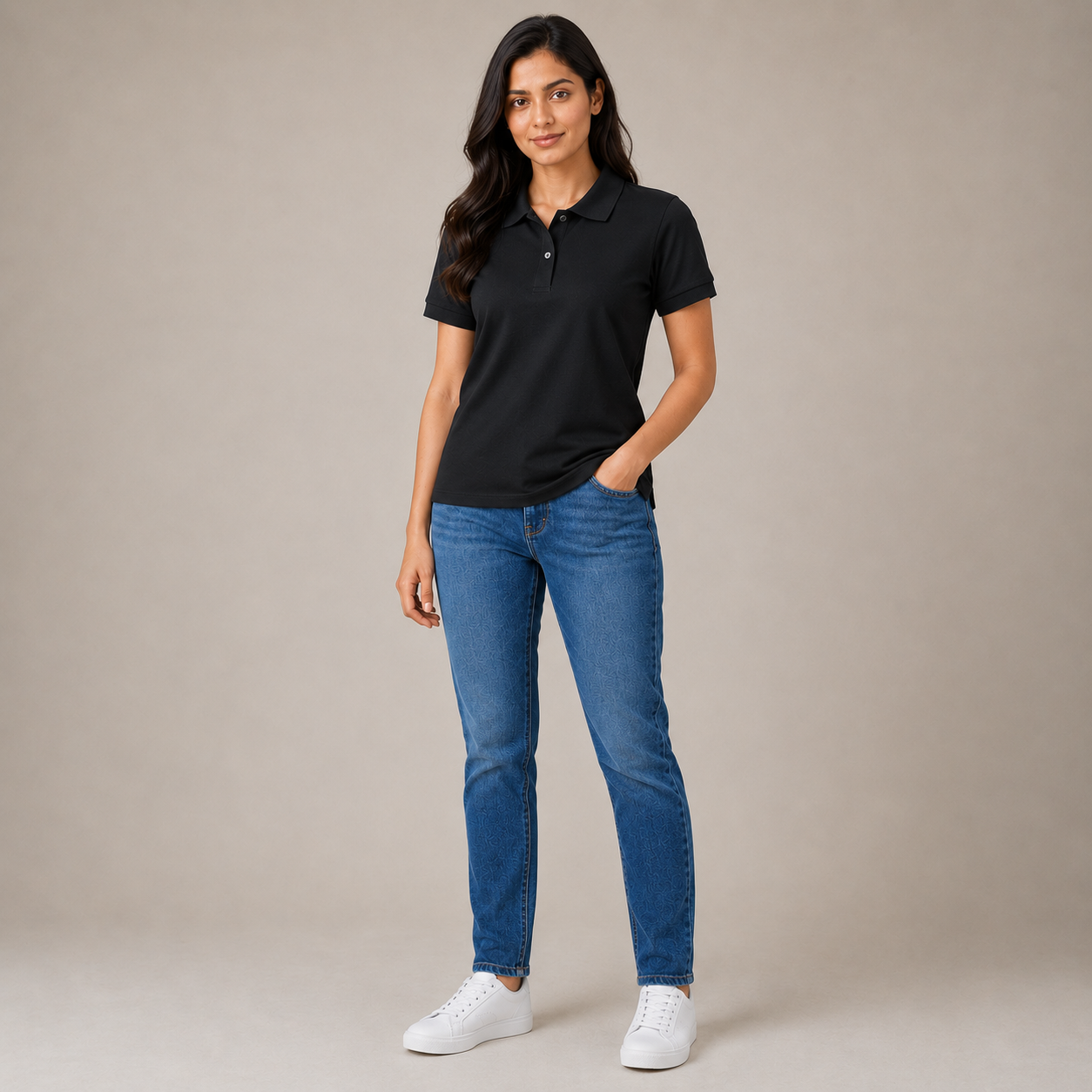 Solids Black Women's Polo T-Shirt – 100% Cotton