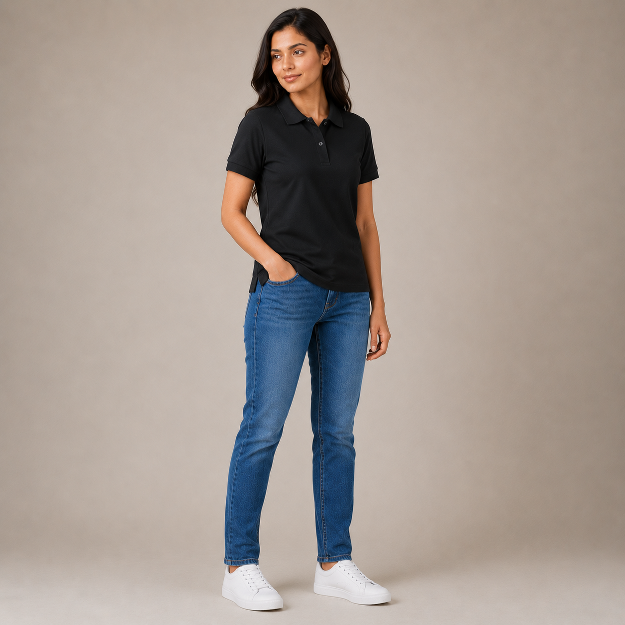 Solids Black Women's Polo T-Shirt – 100% Cotton