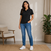 Solids Black Women's Polo T-Shirt – 100% Cotton