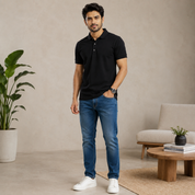 Solids Black Men's Polo T-Shirt – 100% Cotton