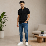 Solids Black Men's Polo T-Shirt – 100% Cotton