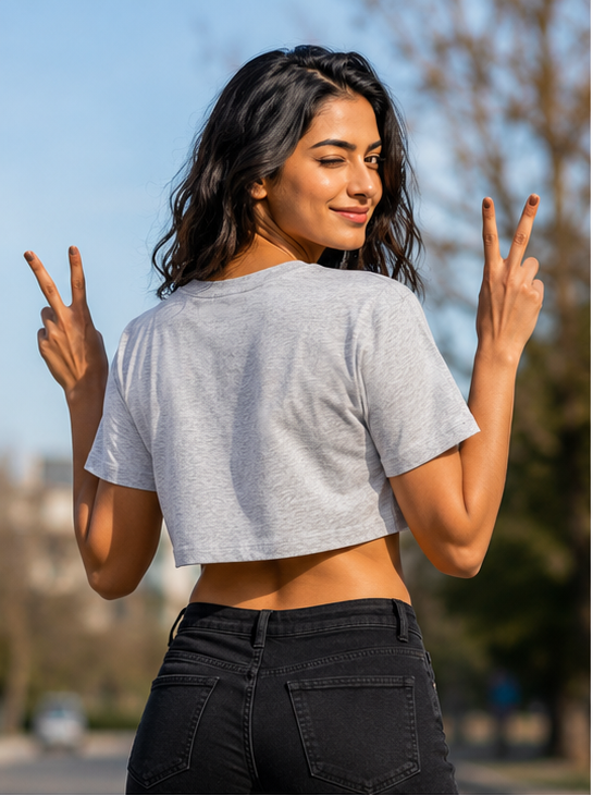 Heather Grey Solid Crop T-Shirt For Women | Solid T-Shirt