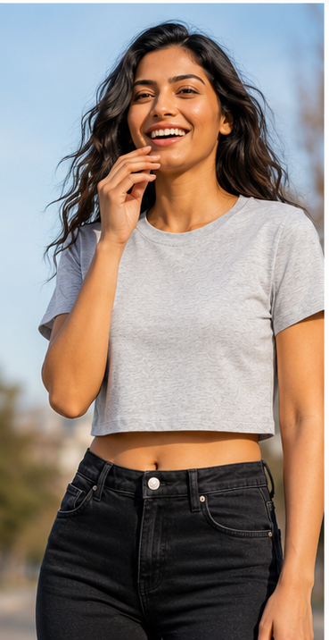 Heather Grey Solid Crop T-Shirt For Women | Solid T-Shirt