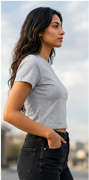 Heather Grey Solid Crop T-Shirt For Women | Solid T-Shirt