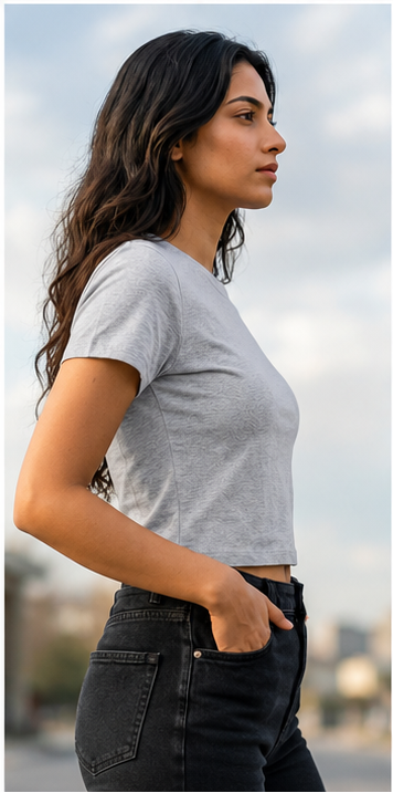 Heather Grey Solid Crop T-Shirt For Women | Solid T-Shirt