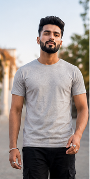 Grey Solid Regular T-Shirt For Men | Solid T-Shirt