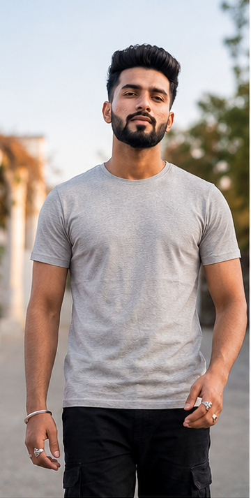 Grey Solid Regular T-Shirt For Men | Solid T-Shirt