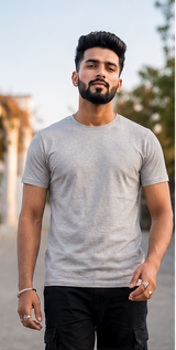 Grey Solid Regular T-Shirt For Men | Solid T-Shirt