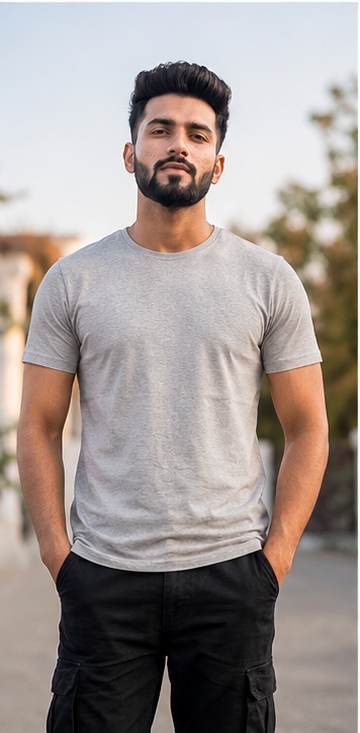 Grey Solid Regular T-Shirt For Men | Solid T-Shirt