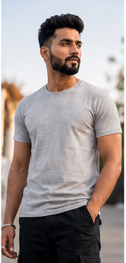 Grey Solid Regular T-Shirt For Men | Solid T-Shirt