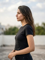 Black Solid Crop T-Shirt For Women | Solid T-Shirt