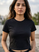 Black Solid Crop T-Shirt For Women | Solid T-Shirt