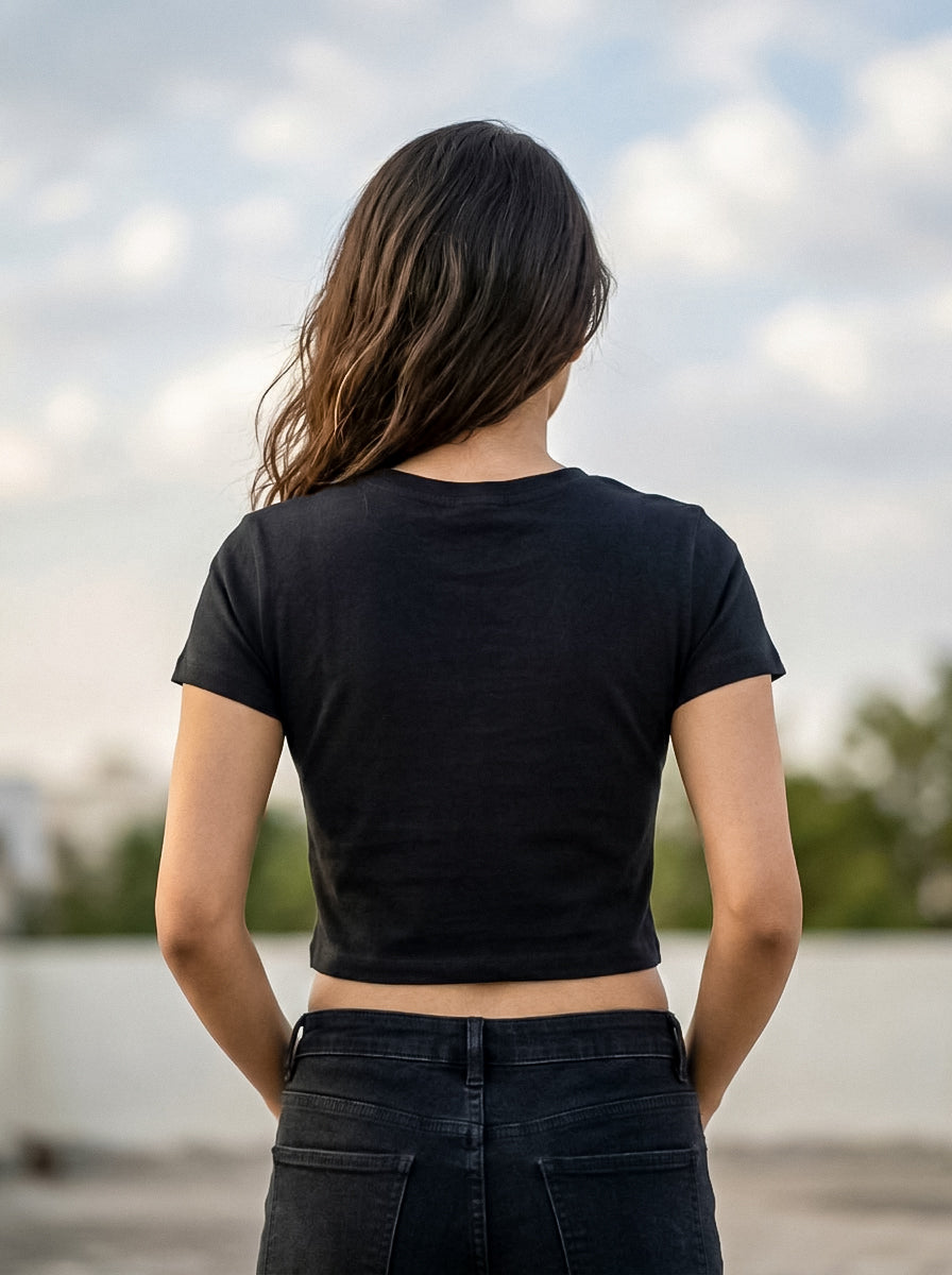 Black Solid Crop T-Shirt For Women | Solid T-Shirt