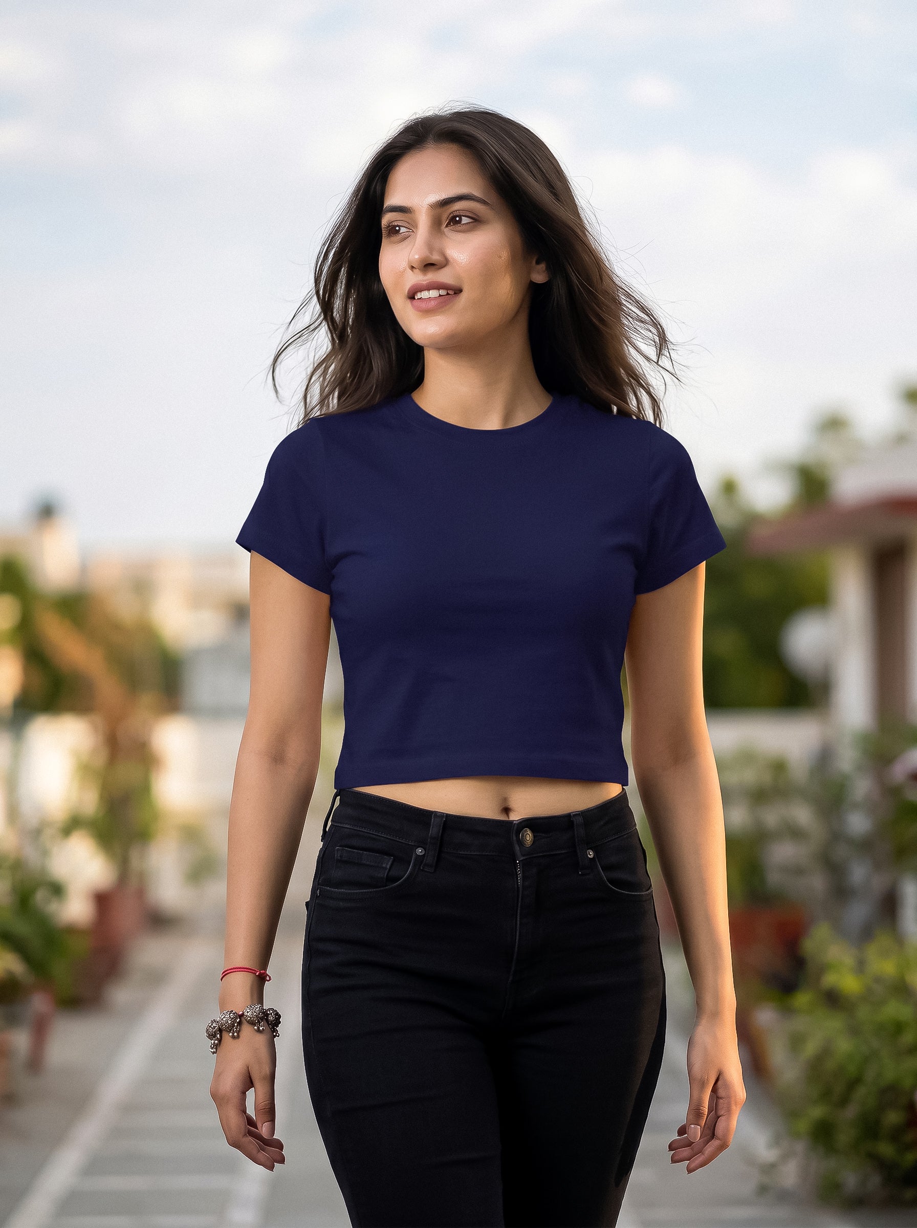 Navy Blue Solid Crop T-Shirt For Women | Solid T-Shirt