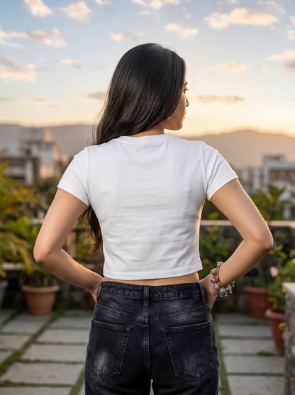 White Solid Crop T-Shirt For Women | Solid T-Shirt