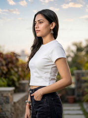 White Solid Crop T-Shirt For Women | Solid T-Shirt