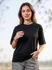 Black Solid Oversized T-Shirt For Women | Solid T-Shirt