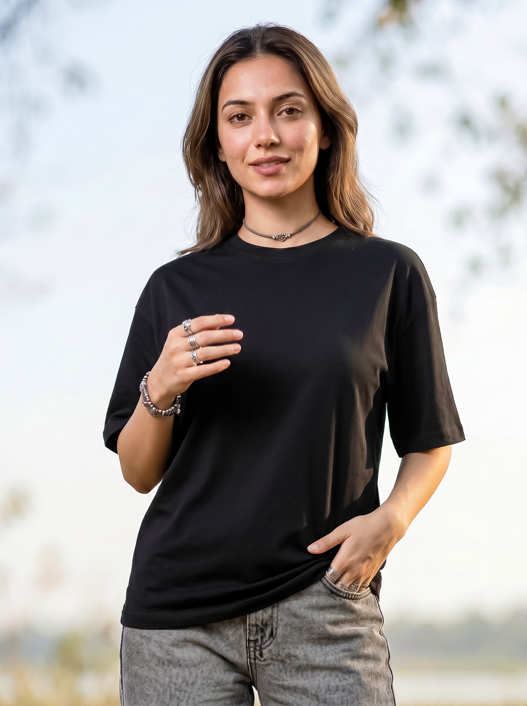 Black Solid Oversized T-Shirt For Women | Solid T-Shirt