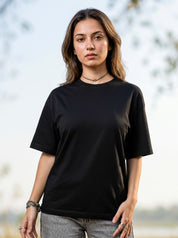 Black Solid Oversized T-Shirt For Women | Solid T-Shirt
