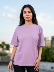 Lilac Solid Oversized T-Shirt For Women | Solid T-Shirt