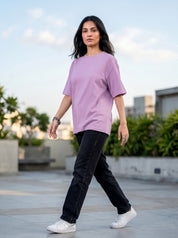 Lilac Solid Oversized T-Shirt For Women | Solid T-Shirt