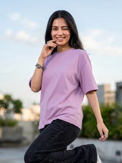 Lilac Solid Oversized T-Shirt For Women | Solid T-Shirt