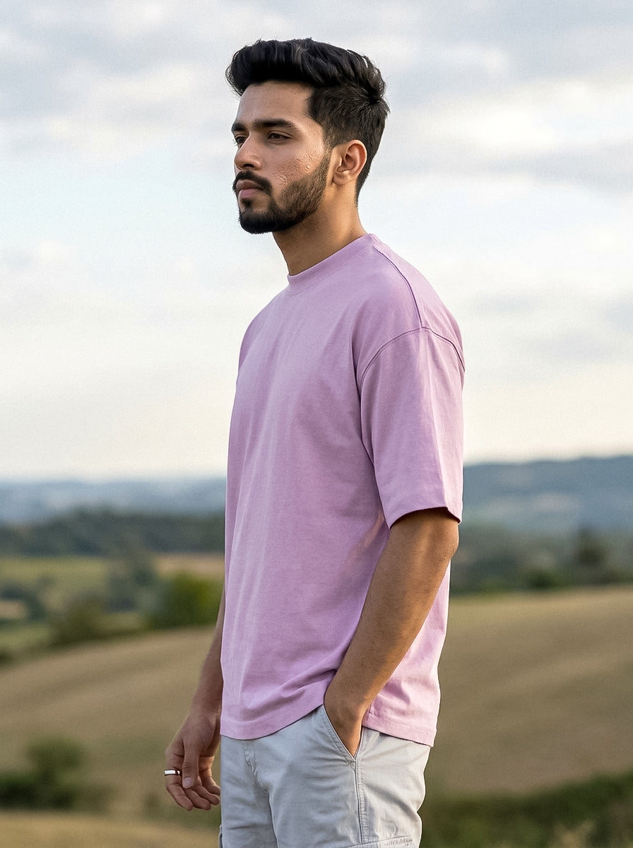 Lilac Solid Oversized T-Shirt For Men | Solid T-Shirt
