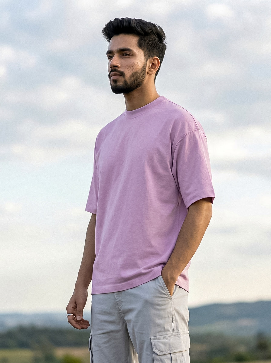 Lilac Solid Oversized T-Shirt For Men | Solid T-Shirt