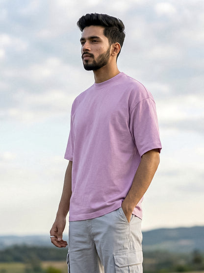 Lilac Solid Oversized T-Shirt For Men | Solid T-Shirt