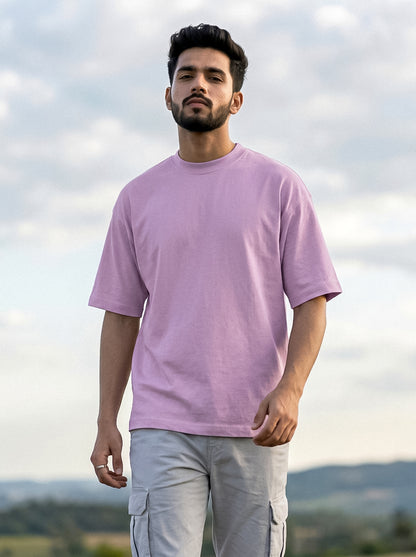 Lilac Solid Oversized T-Shirt For Men | Solid T-Shirt
