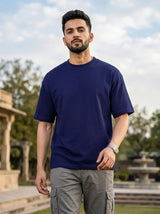 Navy Blue Solid Oversized T-Shirt For Men | Solid T-Shirt
