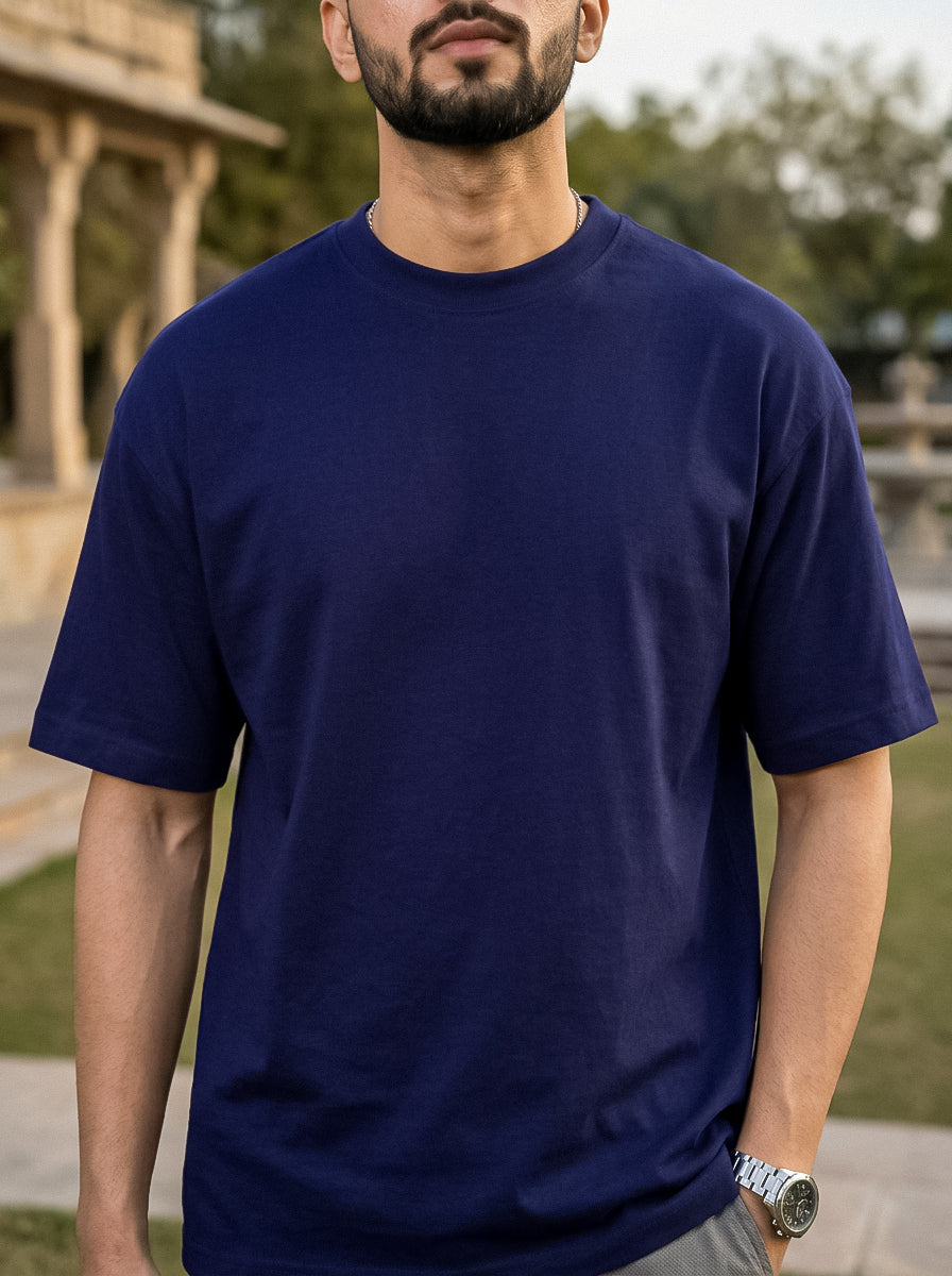 Navy Blue Solid Oversized T-Shirt For Men | Solid T-Shirt